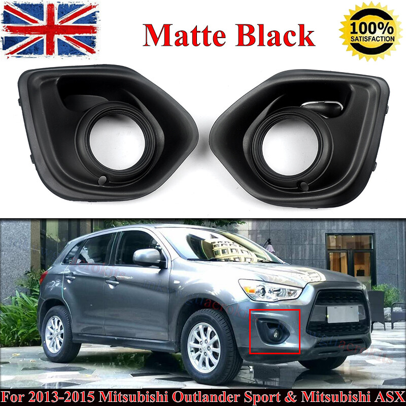 Pair L+R Front Bumper Fog Light Grille Covers Black For Mitsubishi ASX 2013-2015