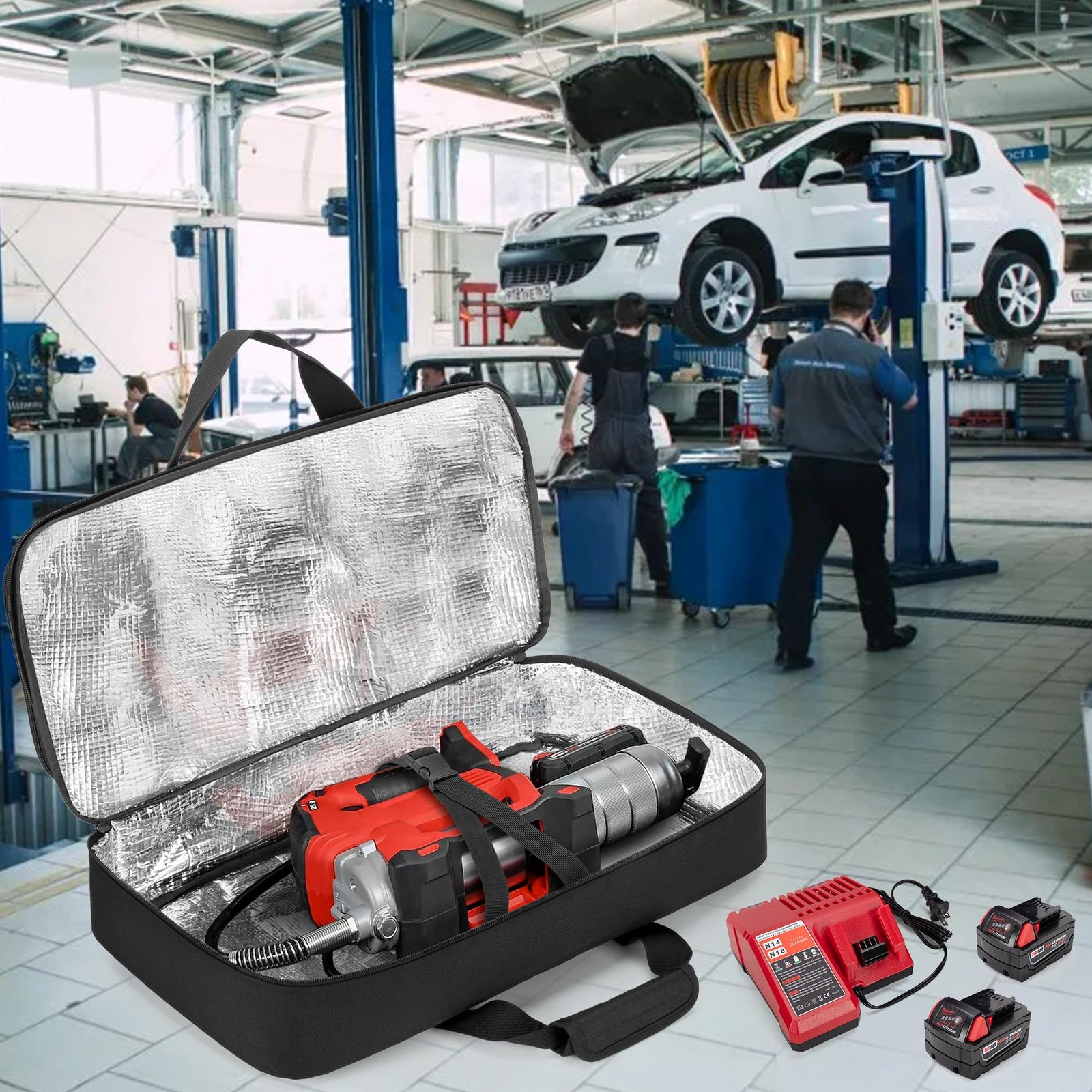 Milwaukee Grease Gun M18 Hard Storage Carrying Bag Pockets Aluminum Foil Liner