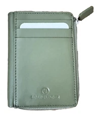 Genuine Leather Womens Zip Wallet Green NY Mini Short Zipper Coin Slim Key Purse