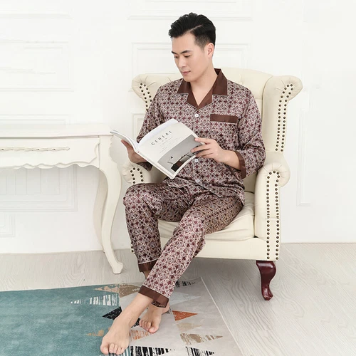 Luxus Herren Seide Satin Pyjama Set Weich Pyjama Langarm Nachtwäsche Loungewear - Bild 26 von 74