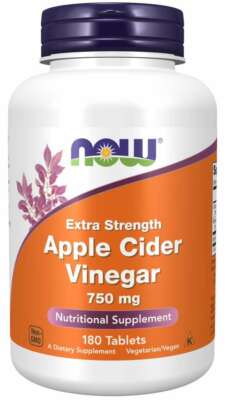 NOW Foods Apple Cider Vinegar Extra Strength 750mg 180 Tablets Magnesium 08/2027