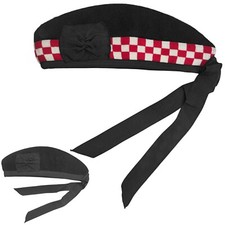Scottish Glengarry Cap, Black  Diced, Traditional Highland Wear  Sizes 53-60cm