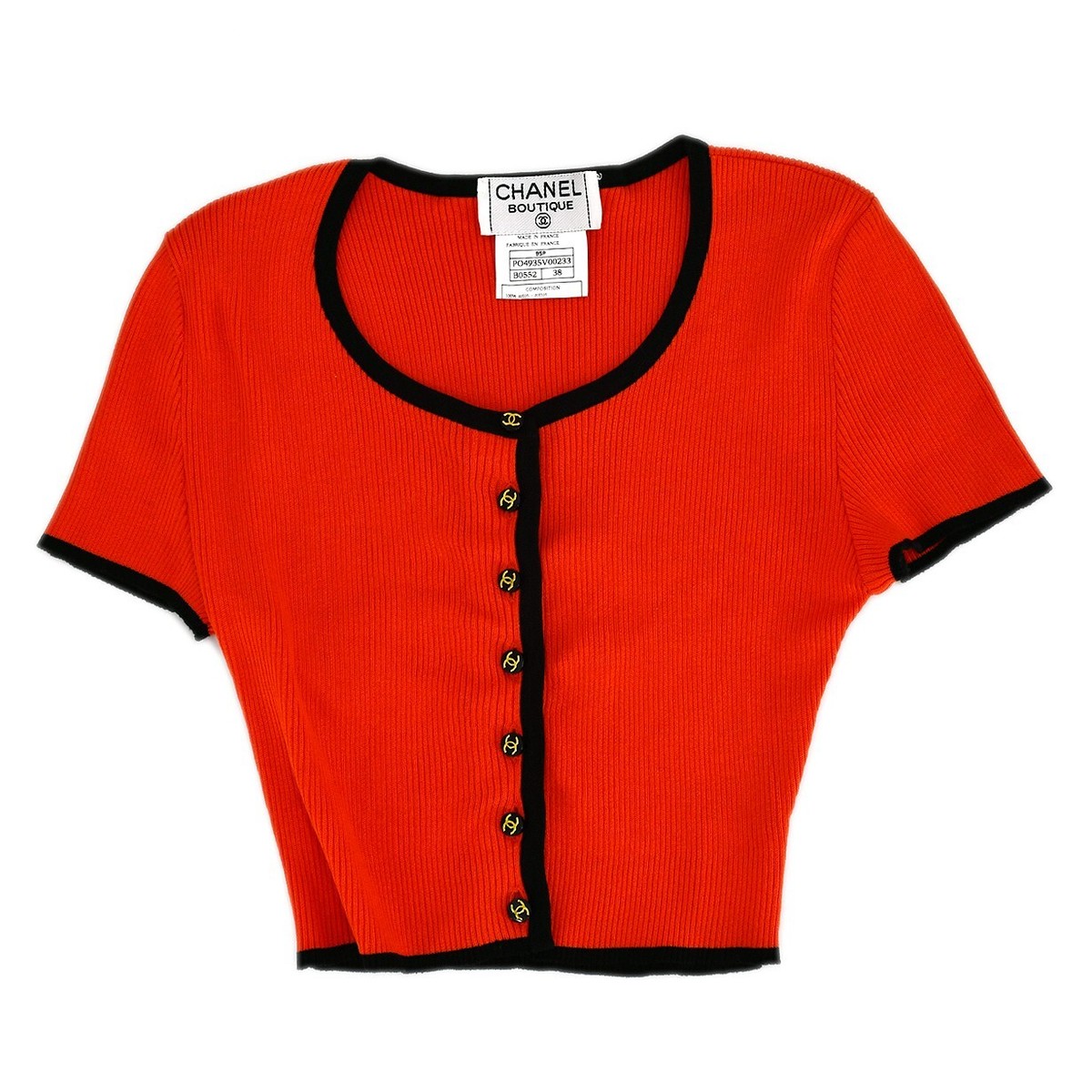 Chanel Short Sleeve Cardigan Top Red 95P #38 XX90613 | eBay