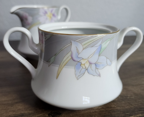Mikasa Charisma grau L9049 Milchkännchen und Zuckerdose mit Deckel Floral Goldrand Japan - Bild 4 von 16