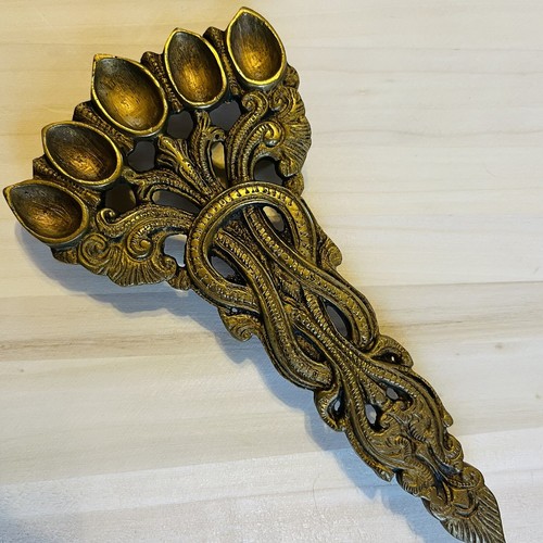 Brass Pooja Hawan Spoon Aarti Spoons Ethnic Indian Hindu Handcrafted 7 Inches - Picture 7 of 13