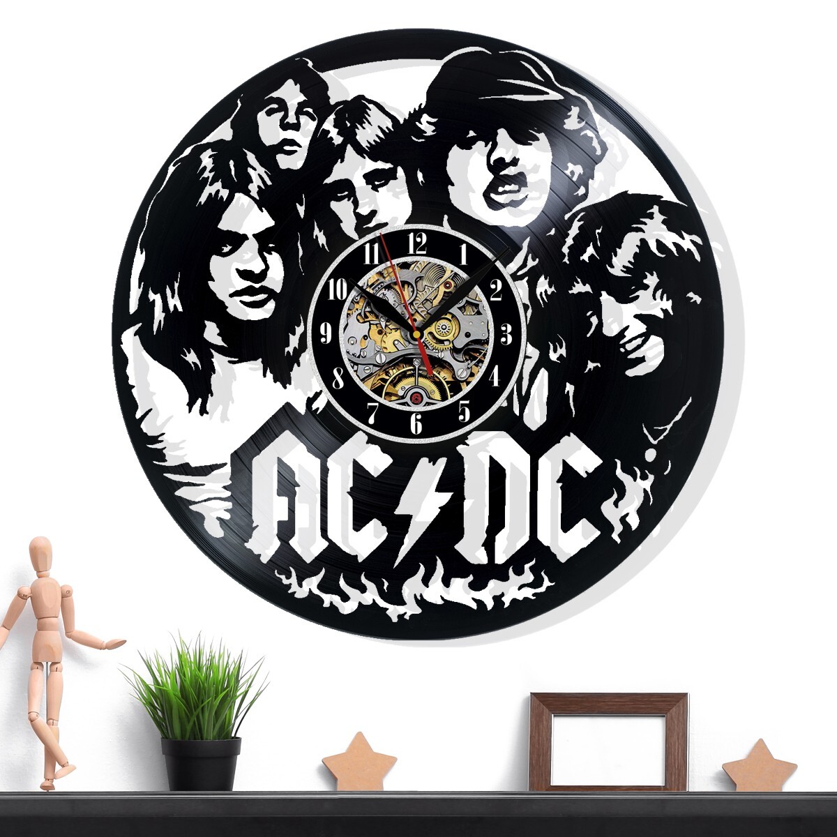 AC DC Vinyl Wall Clock - Retro Decor - Unique Home Accent - Perfect Gift