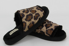 DEARFOAMS Slippers 7/8 Leopard Animal Print Slip On Black Tan