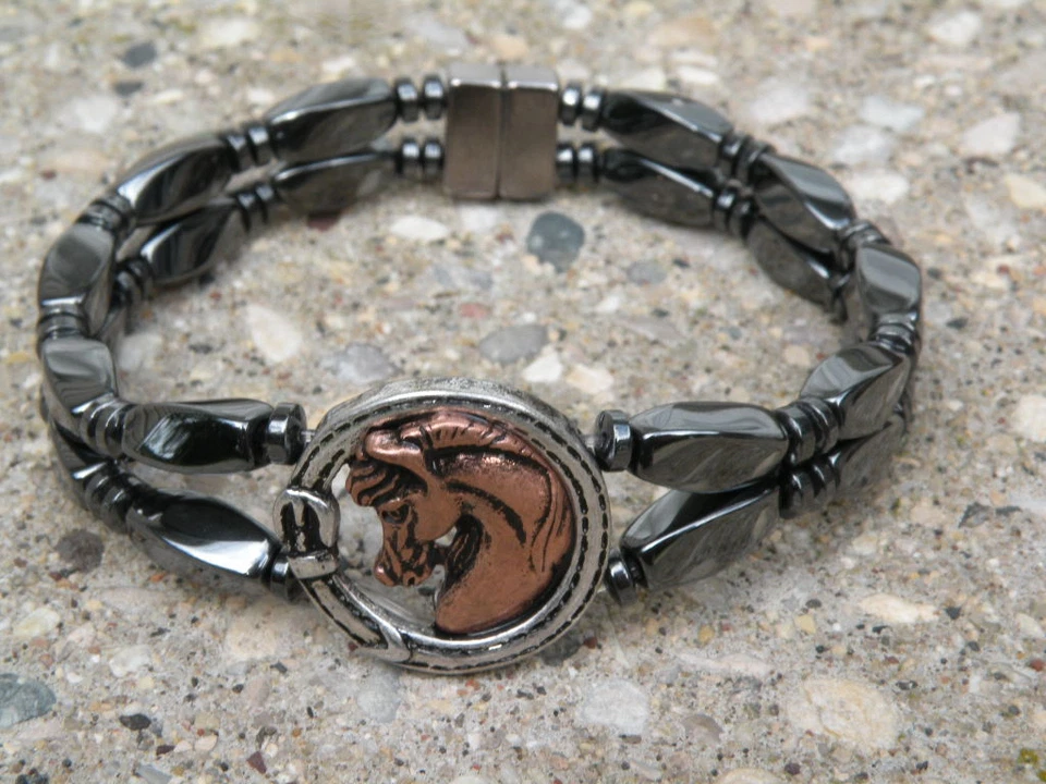 Мужской женский ИСЦЕЛЯЮЩИЙ магнитный гематитовый браслет/лодыжка из меди/серебра серии Horse - Изображение 3 из 3