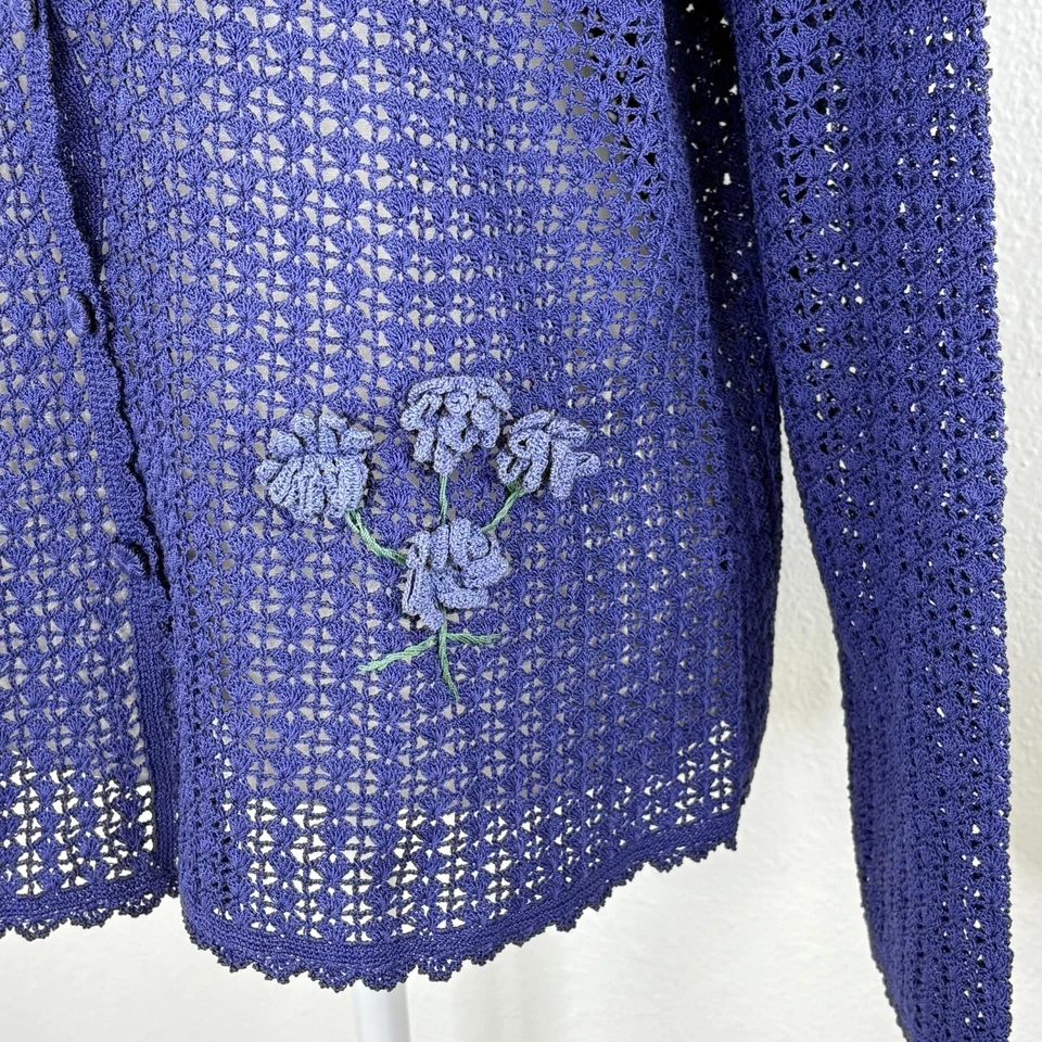 Cárdigan Suéter April Cornell De Colección Talla L Crochet Algodón Púrpura Flor Abuela Foto 3 de 4