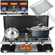 3 Burner Outdoor Camping Stove 20000 Propane Gas Cooker W/ Windscreen Toast Tray