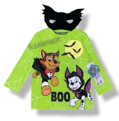 Jungen 5/6 Paw Patrol Halloween Langarm T-Shirt & Fledermaus Maske Set Grün Dracula 