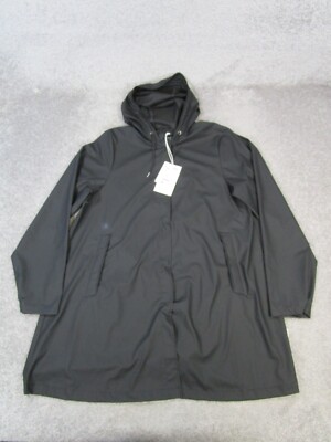 Rains Jacket Womens Xl Black A-Line W3 Water Resistant New *