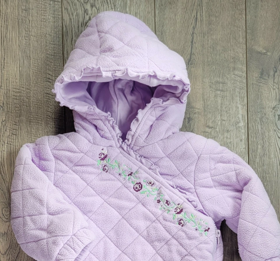 Baby Girl маленькие чудеса 6-9 месяцев пушистый фиолетовый розовый зимний комбинезон + варежки - Изображение 2 из 3