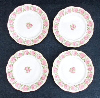 4 Charles Ahrenfeldt Depose Limoges Pink Roses 6 1/4'' Bread Dessert Plates