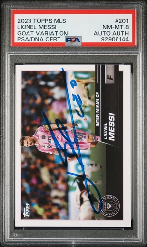 2023 Topps MLS Lionel Messi GOAT Variation SP #201 PSA NM-MT 8 Auto AUTH