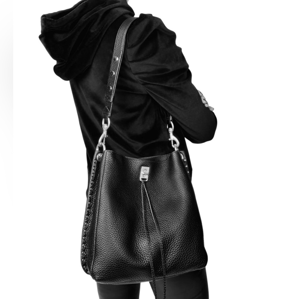 Rebecca Minkoff Darren Pebbled Leather Shoulder Bag Black NEW MSRP $378