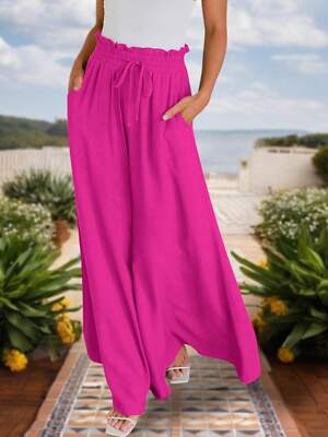 Women's High Waist Wide Leg Palazzo Pants With Drawstring Waist