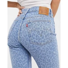 Wedgie High Rise Straight Leg Jean In Leopard Print-blue