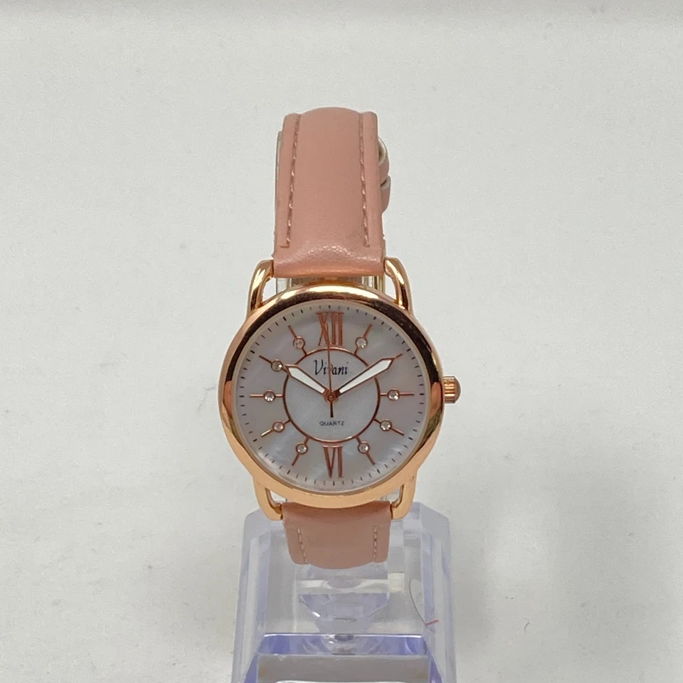 Vivani Watch Women 34mm Rose Gold Tone MOP Dial Bling Pink Band New Battery 8.5" - Image 3 of 4