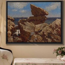 Coastal Oil Painting Canvas Print Seaside Landscape Wall Art Vintage Decor