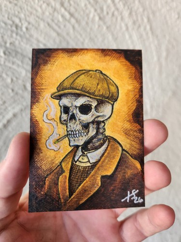 ACEO Original Drawing | "Old Peaky" | Dark Art Fantasy | Acrylic Watercolor Ink