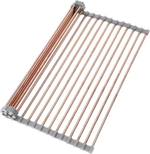 15.74" x 17"Large Roll Up Dish Drying Rack 15.74×16.92×0.39inch, Rose Gold 