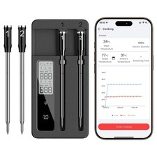 Smart Wireless Meat Thermometer with Dual Probes, Bluetooth WiFi Combo, Rem...