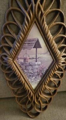 Vintage Burwood Country Prints Rustic Wall Plaques Faux Wicker 1975 Set Of 4