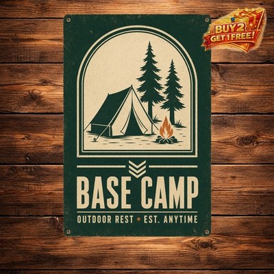 High Visibility Minimal Icon Bold Text Camping Area Metal Sign 8x12