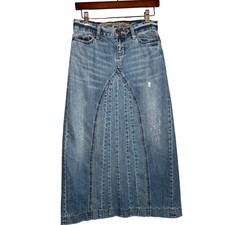 Old Navy Special Edition Denim Maxi Skirt Studded Pleated Godet Medium Wash Sz 0