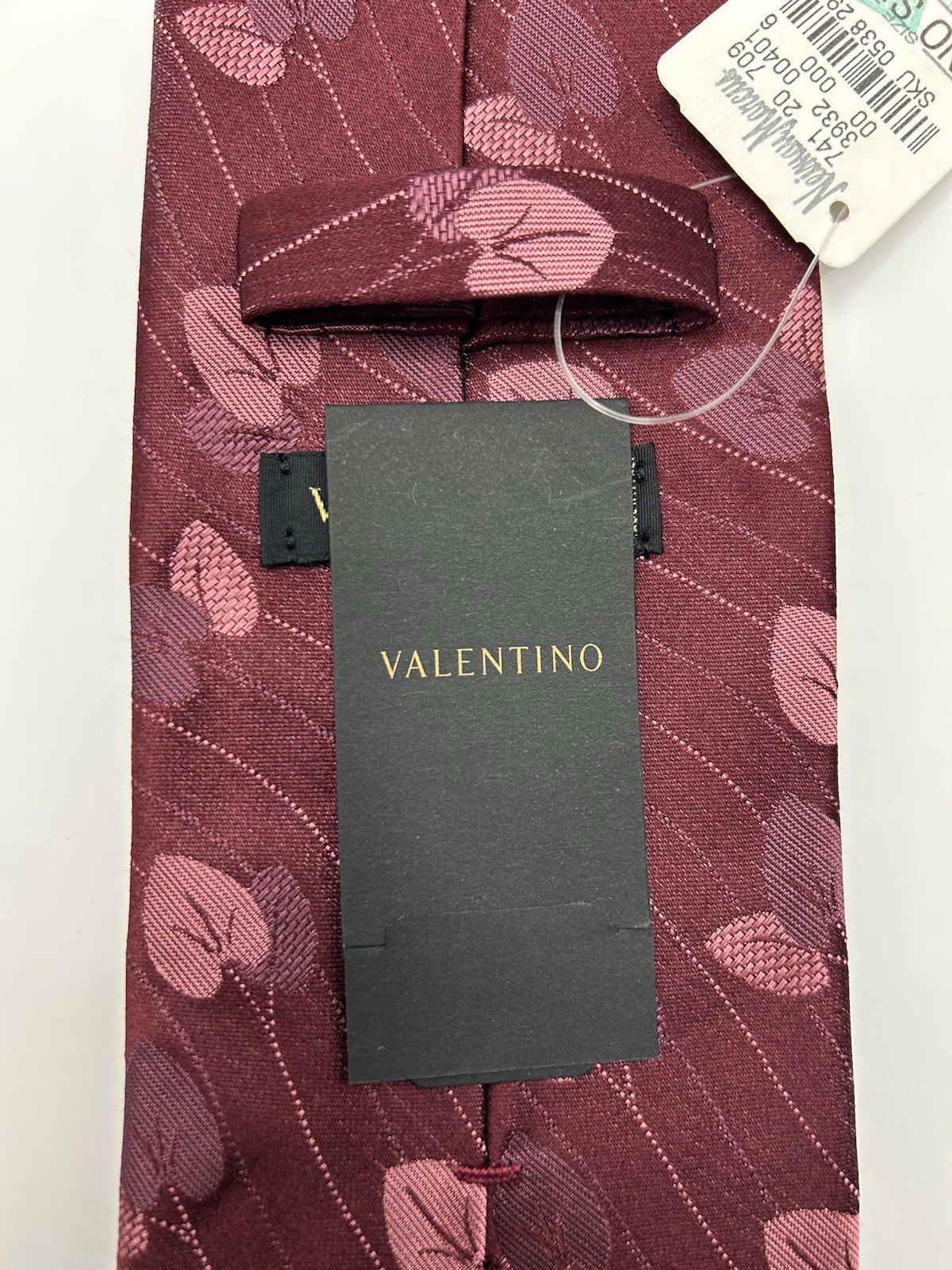 Vintage Valentino Silk Tie NWT Burgundy Maroon Pink Leaf Foliage Jacquard $136 thumbnail 4