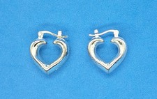 Vtg Sterling Silver Heart Shaped Hoop Earrings Marked 925, 3/4" Dia Unbranded