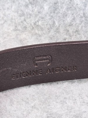 Vintage 80s Etienne Aigner Brown Leather Belt Silver Tone  display picture 1