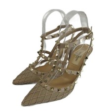 Valentino Garavani Strap Pumps Rockstud Leather Mesh Pink Beige Women's EU36/US6