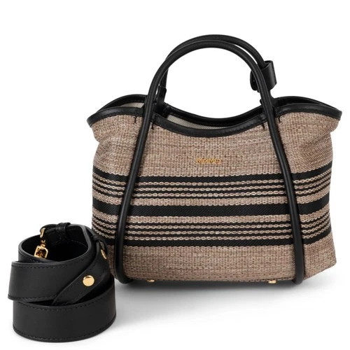 72544 auth MAX MARA natural & black raffia MARINE STRIPES XS Tote Bag