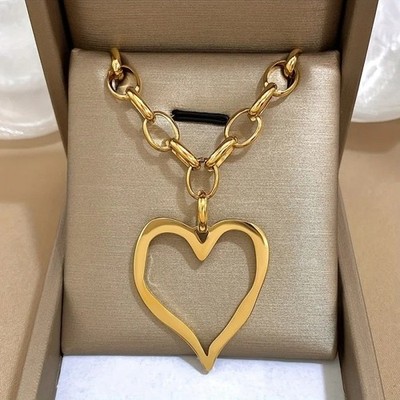 Gold Heart Pendant Necklace Stainless Steel Chain Gift for Women