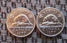 1977 2X Canadian Nickel Both Variety (High +Low 7) Included ! Sharp Eye Appeal !