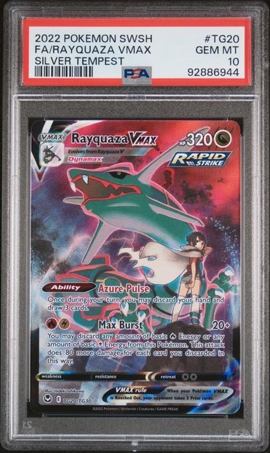 2022 POKEMON SWORD & SHIELD SILVER TEMPEST #TG20 FULL ART/RAYQUAZA VMAX PSA 10