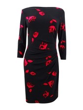 Lauren by Ralph Lauren Women's Floral Printed Jersey Dress (4, Black/Red)
