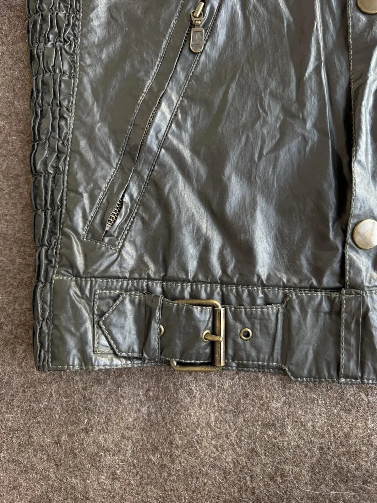 Belstaff Gangster 1969 Black Prince Label Coated Biker Jacket Dark Olive L - product detail image 3