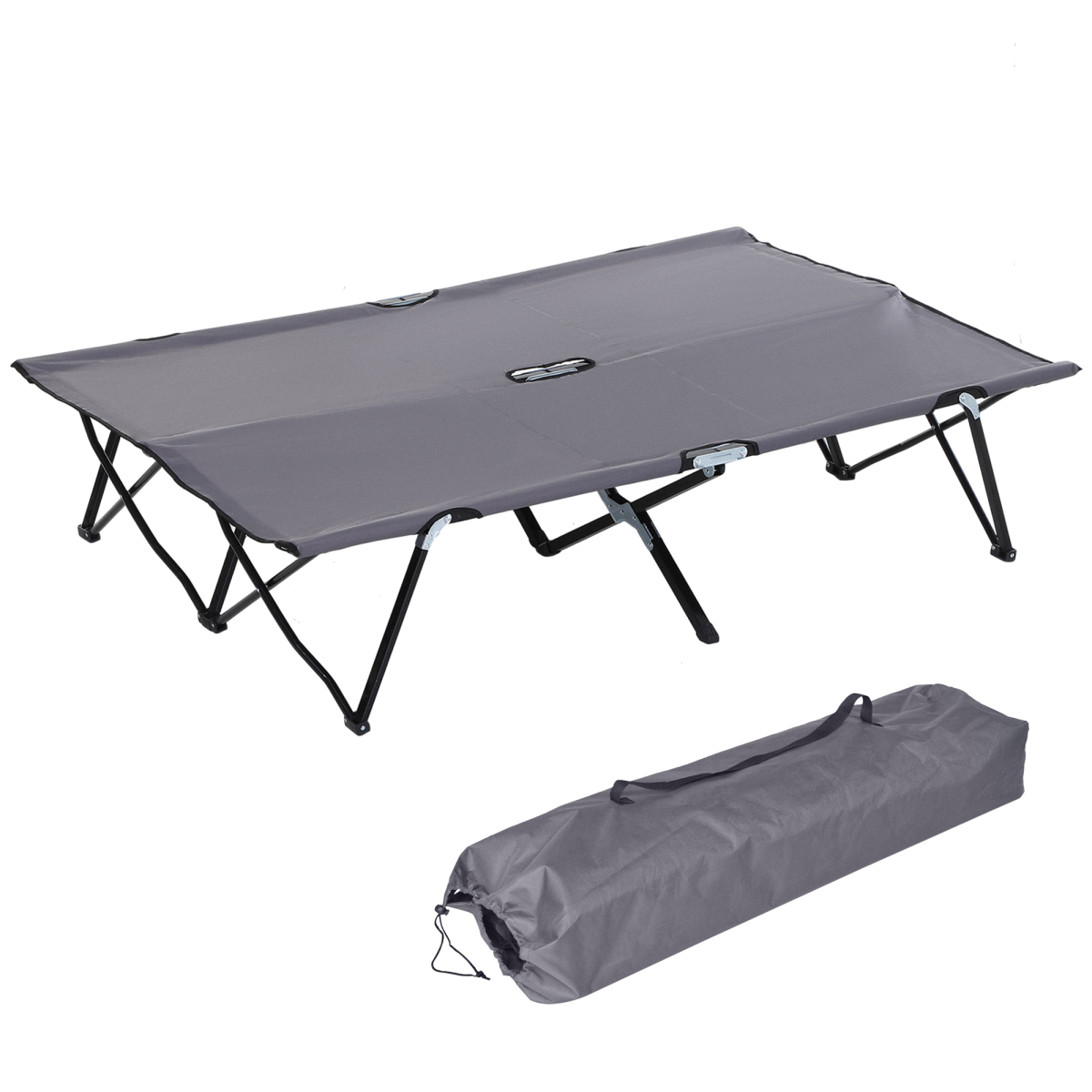 Outsunny Unisex Grey Double Camping Folding Cot Outdoor Portable Sunbed In - Image 2