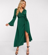 ASOS Women's Maxi Hi Lo Cocktail Dress Satin Wrap Party Green Contemporary 16
