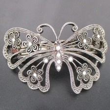 Vintage Women's Butterfly Hair Clip Dark Gray Metal Rhinestone Large Barrette