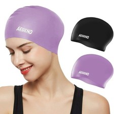 Swim Caps for Long Hair, Silicone Swimming Caps Adults 1 black, 1 purple