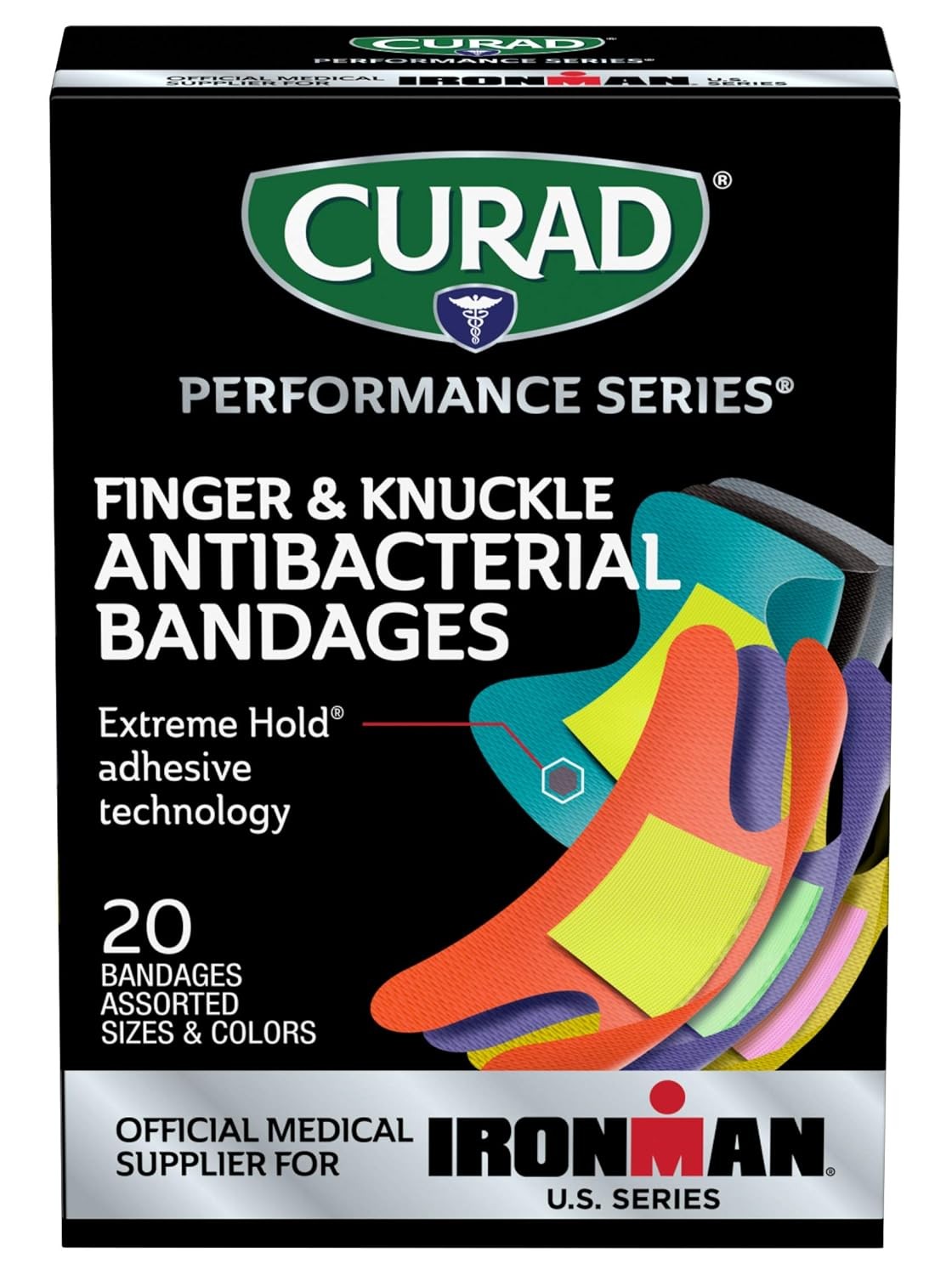 CURAD Performance Series IRONMAN Antibacterial Bandages, 20 Count (Pack of 1) 
