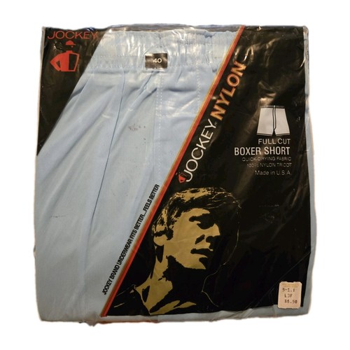 1983 Jockey Vintage Nylon Blue Full Cut Boxershorts Made In USA Size 40