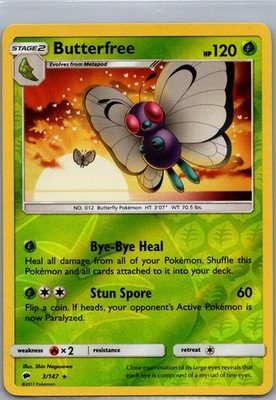 Butterfree 3/147 Rare Burning Shadows Pokemon Reverse Holo Lightly Played