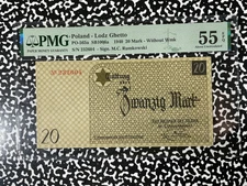 1940 Poland Lodz Ghetto 20 Mark PMG AU55 Lot#B3118 Pick#PO-565a SB1006a