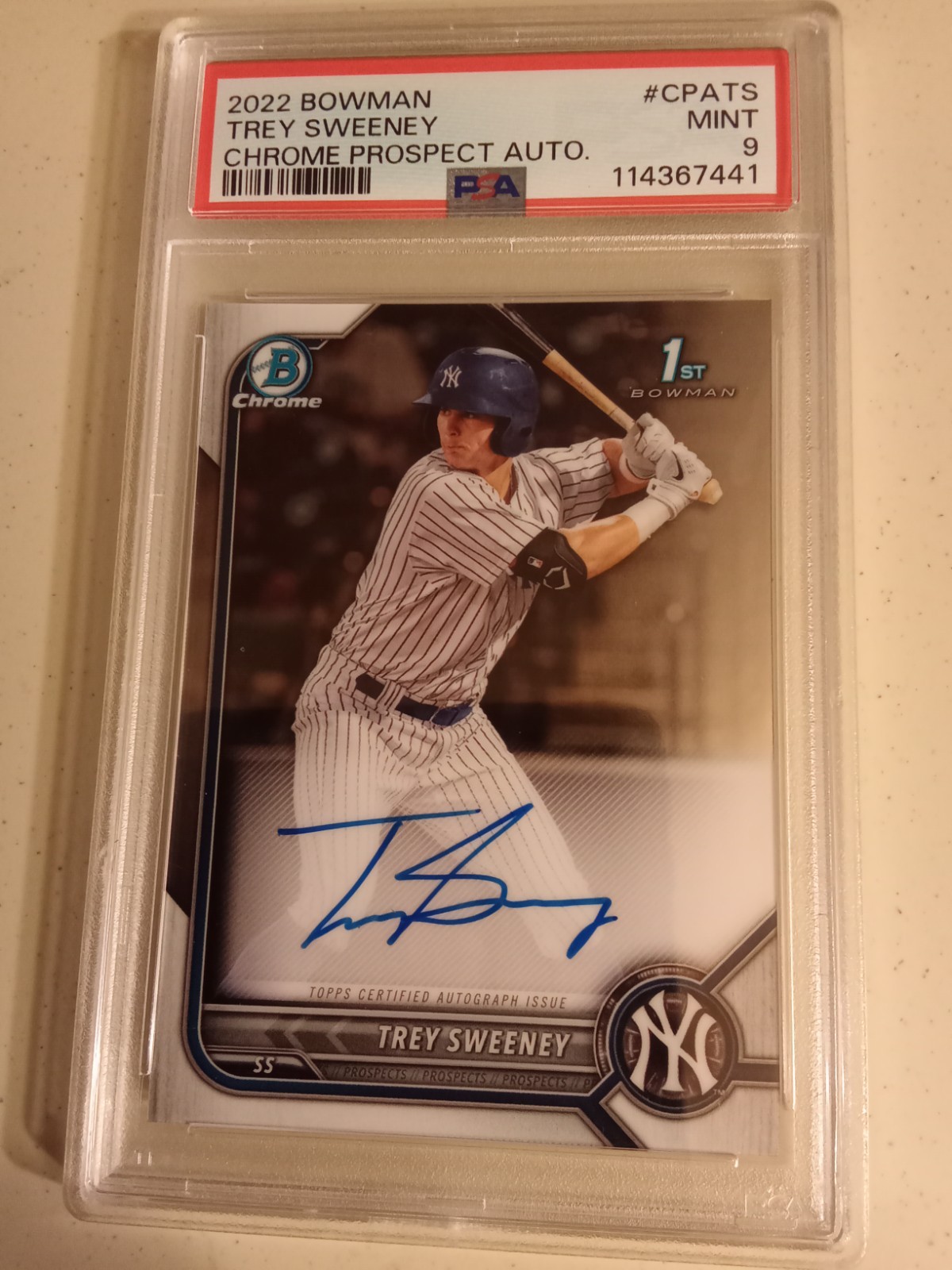 2022 Bowman Chrome Prospects Trey Sweeney AUTOGRAPH #CPA-TS Graded PSA 9 Mint