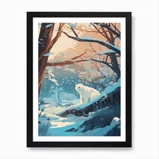 Winter Polar Bear 3 Illustration Ar Framed Wall Art Poster Canvas Print Picture